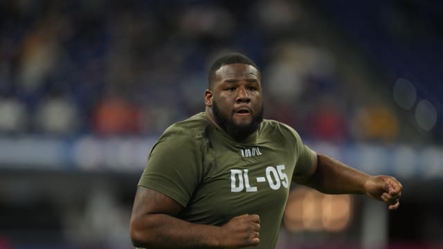 Mar 2, 2023; Indianapolis, IN, USA; Texas defensive lineman Keondre Coburn (DL05) participates in the NFL Combine at Lucas Oil Stadium. Mandatory Credit: Kirby Lee-USA TODAY Sports